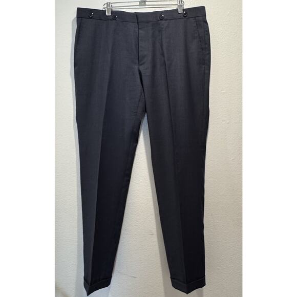 BOSS Hugo Boss Navy Virgin Wool Pants Men’s Size 38R Blue Check Classic Cuffed